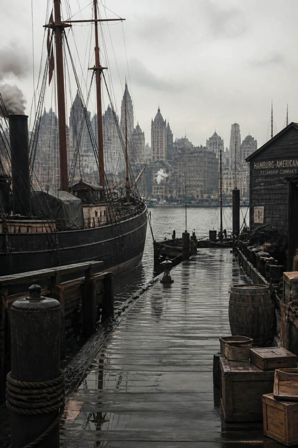 New York, illustration from Around the World in Eighty Days by Jules Verne
