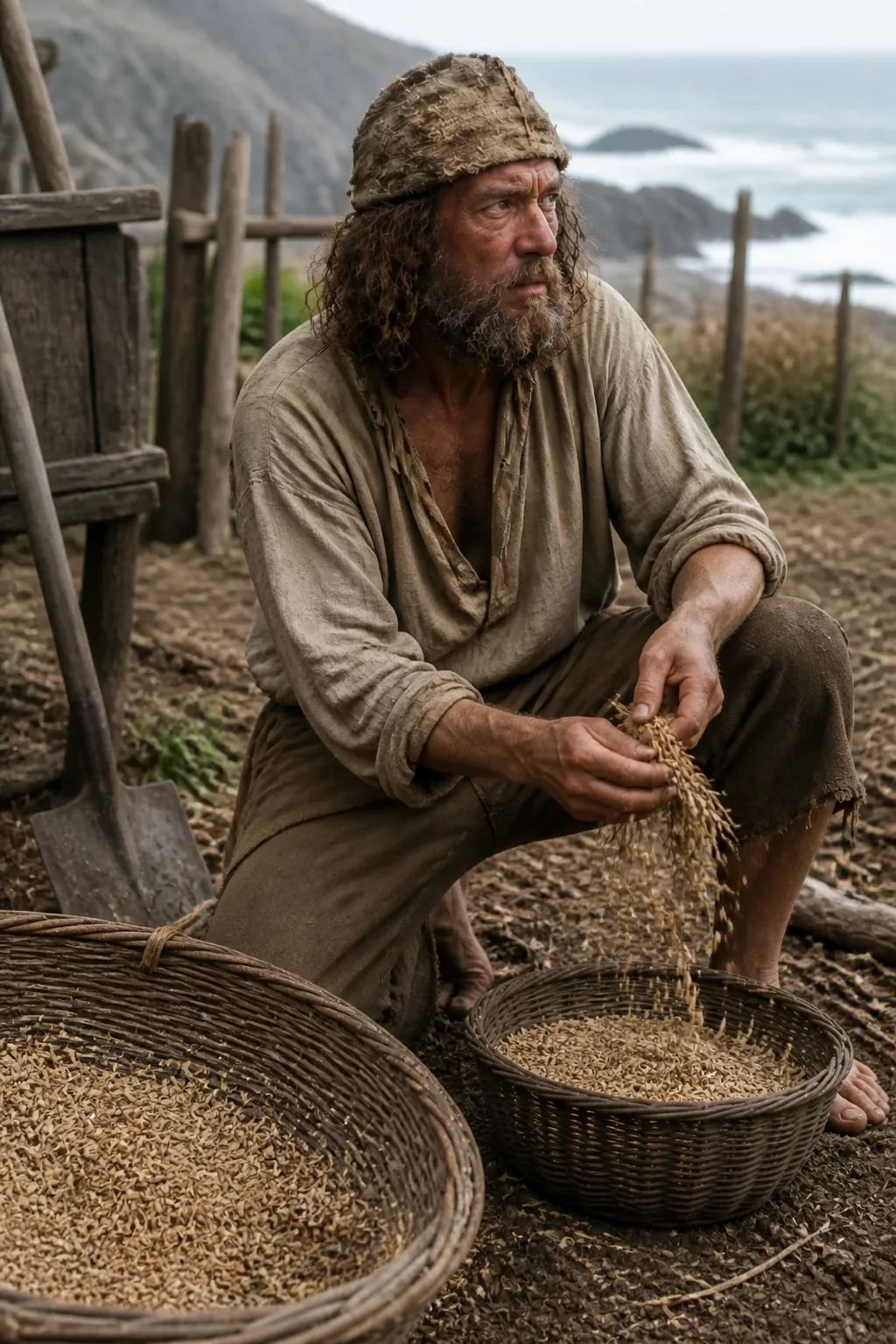 Saving Grain For Seed, illustration from The Life and Adventures of Robinson Crusoe by Daniel Defoe