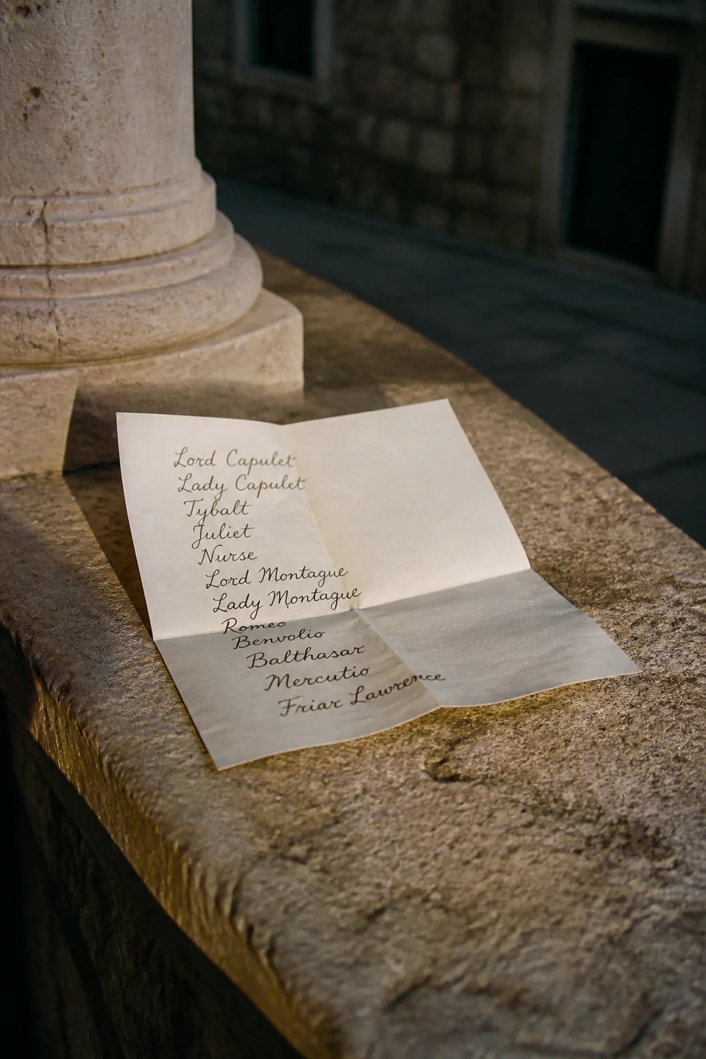 Capulet invitation list, illustration from Romeo and Juliet by William Shakespeare