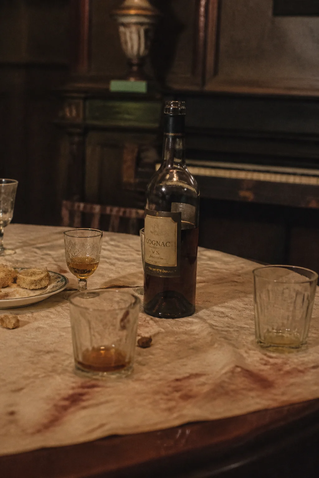 Brandy and glasses at Fyodor’s table, illustration from The Brothers Karamazov by Fyodor Dostoyevsky