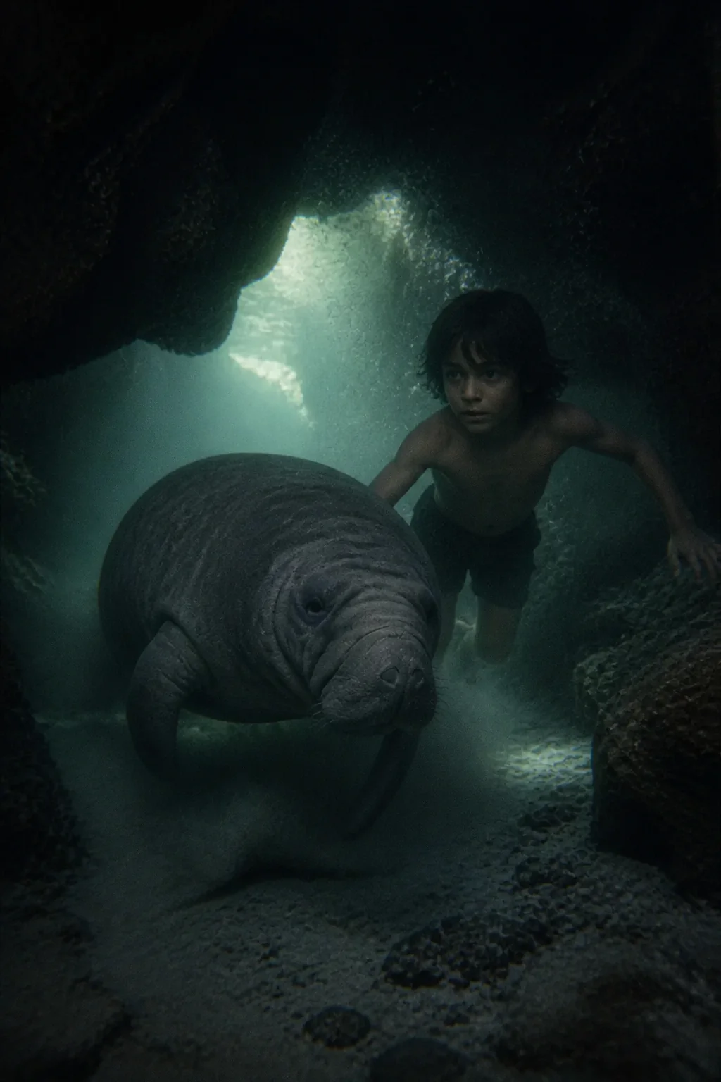 Through the Dark Tunnel, illustration from The Jungle Book by Rudyard Kipling